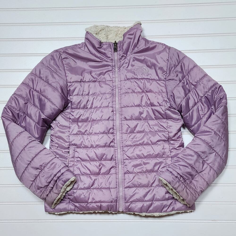 The North Face Girls Reversible Mossbud Swirl Jacket Size M (10-12) Purple Ivory